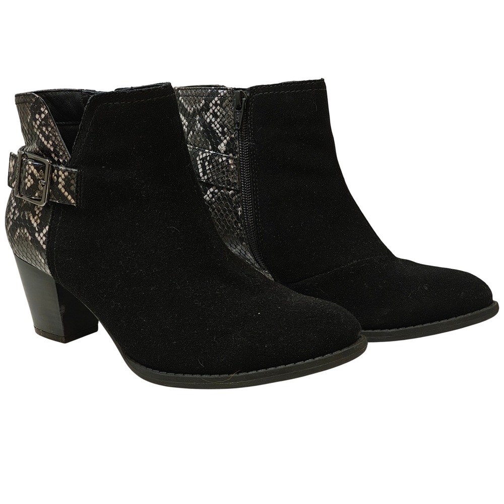 Vionic Naomi Black Suede Snakeskin Ankle Boots TVW5613 Womens 7.5 Grey Snake